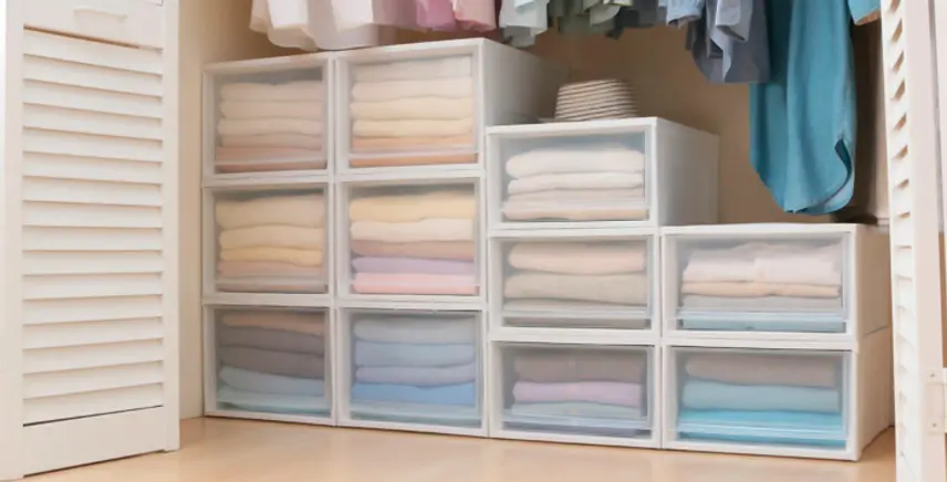 como organizar mucha ropa en poco espacio - Cómo guardar ropa en cajas de plástico
